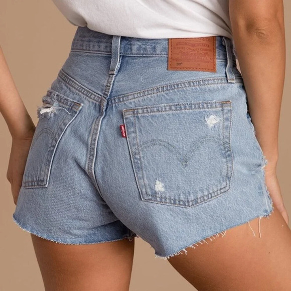 Levi's Light Blue Distressed Jean Shorts - Picture 2 of 13